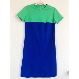 Vintage Women's Colorblock Short Sleeve Casual Shift Dress Blue Green